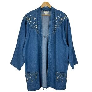 Vintage Marshall Rousso Long Denim Jacket XL Blue Studded Western Oversized